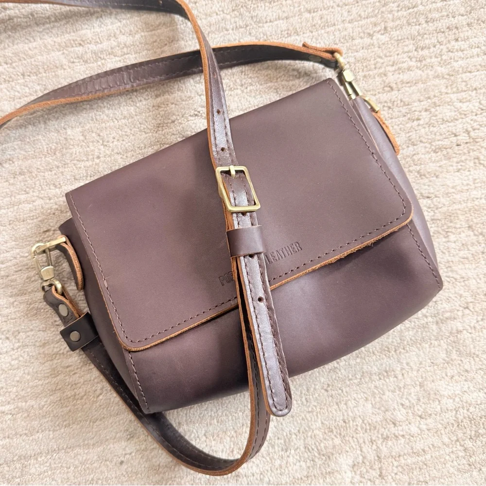 Portland Leather Metro Crossbody Bag- Mini Color: Grizzly - Picture 12 of 15